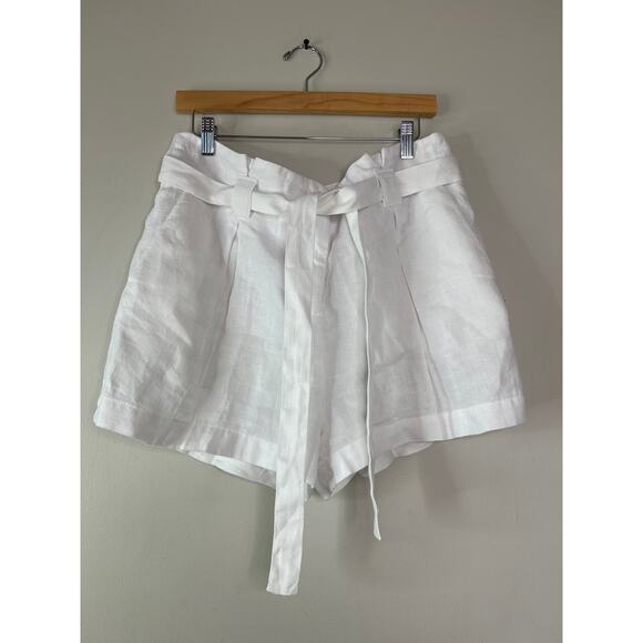NEW L'Agence Hillary Linen Paper Bag Waist Tie Beltloops Solid Shorts in White - Picture 2 of 7